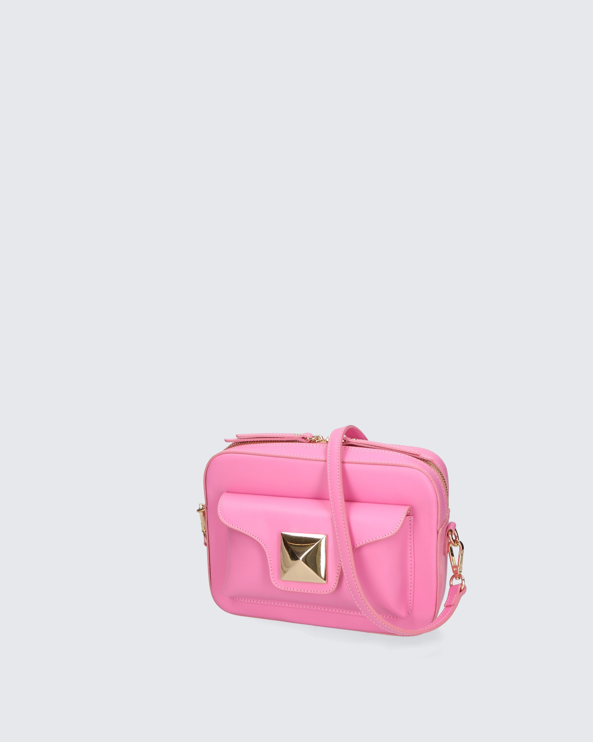 Menší stylová růžová kožená crossbody kabelka Rita