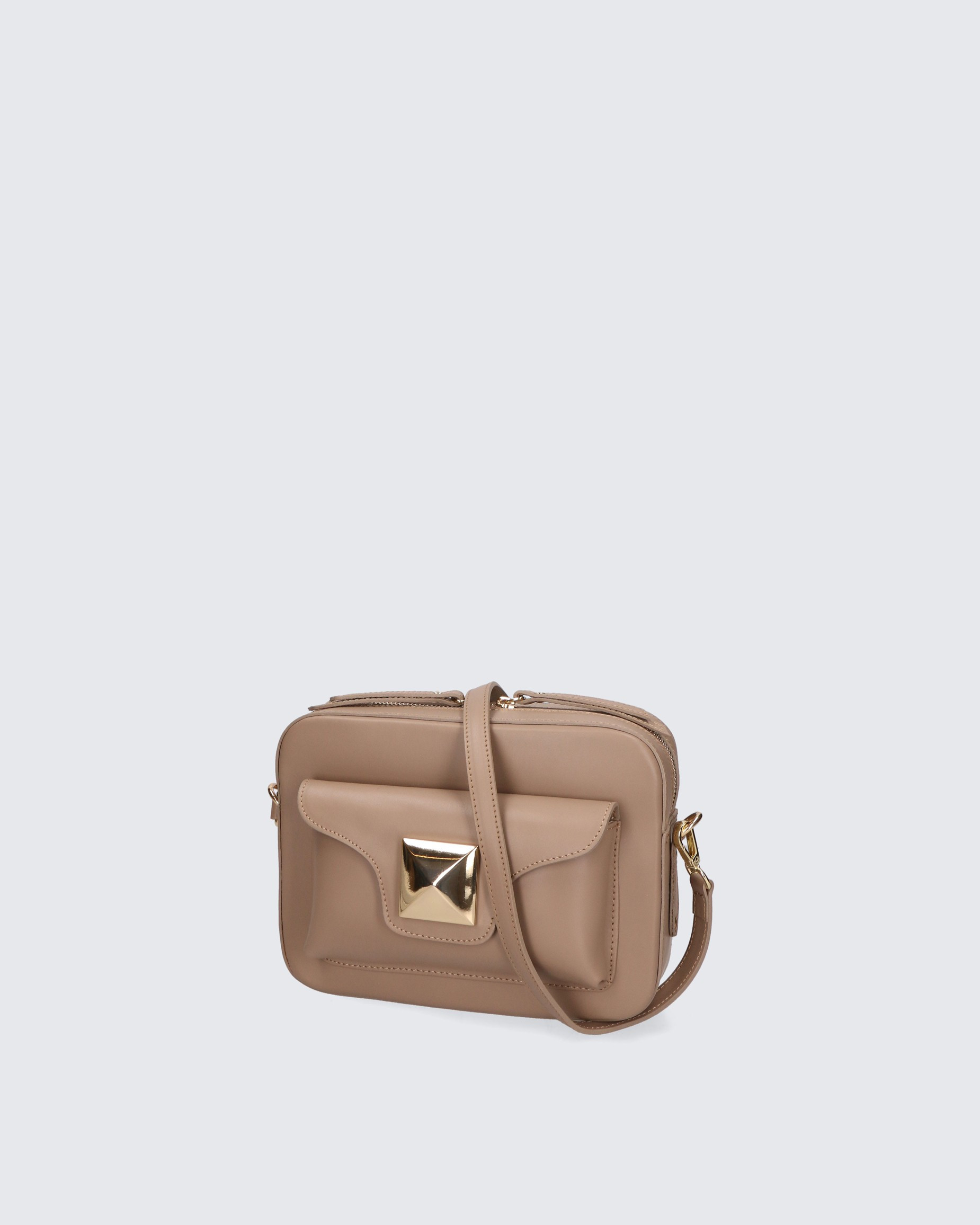 Menší stylová hnědá taupe kožená crossbody kabelka Rita