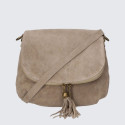 Větší praktická hnědá taupe kožená crossbody kabelka Tori two