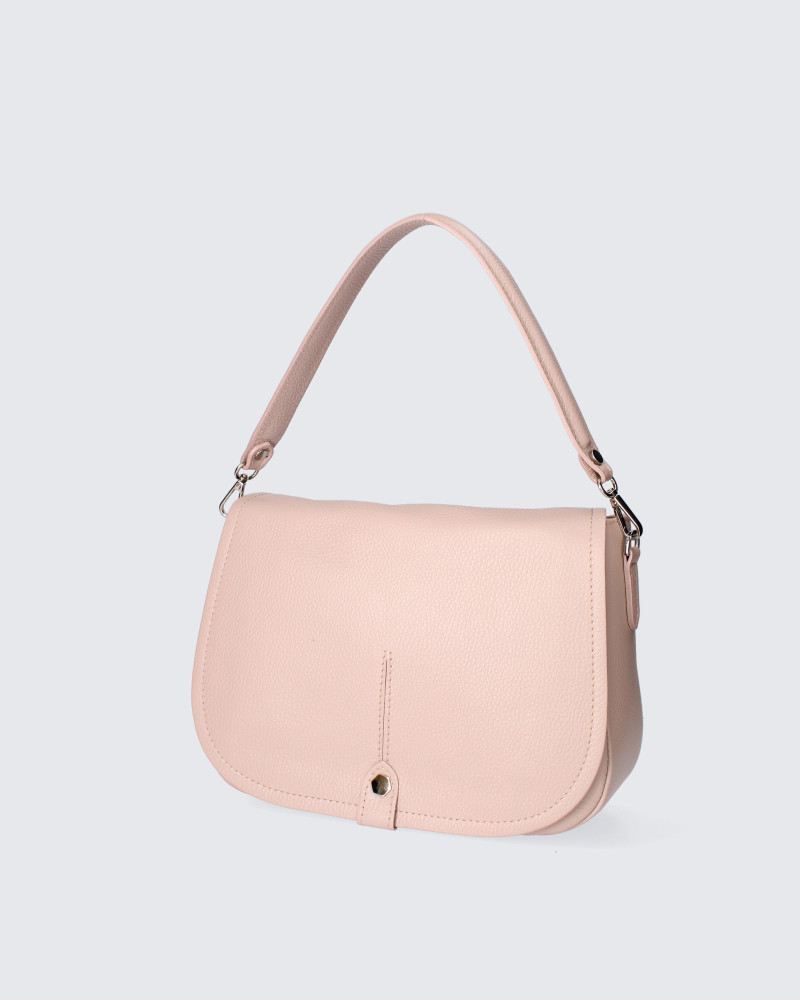 Menší designová růžová kožená crossbody kabelka Dominique